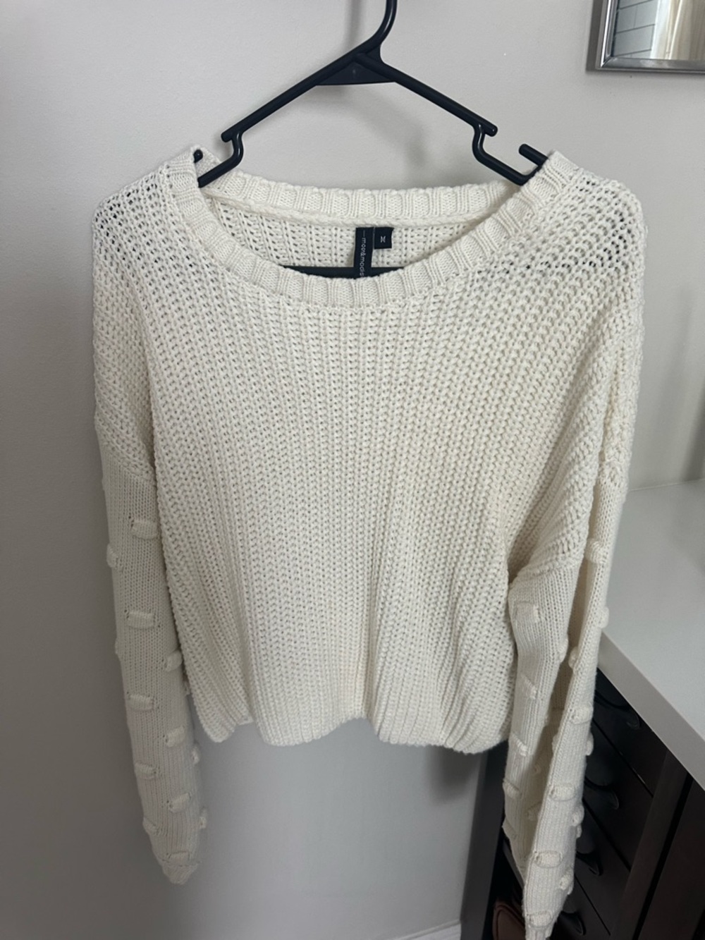 moon & madison Cream Waffle Knit Crewneck Sweater